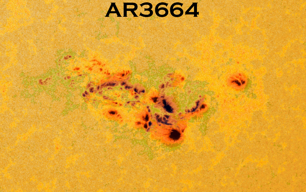 Active Region 3664, responsible for multiple X-class flares and CMEs responsible for the May 10th, 2024 storm.